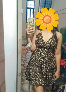 Black floral backless dress