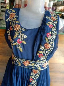 Elegant Embroidered Navy Blue Dress