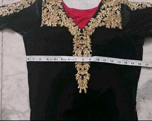 Elegant Black Velvet Kurta with Gold Embroidery