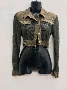 Unique Mesh Panel Cropped Jacket