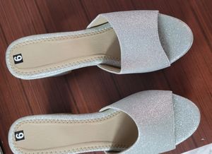 Fancy White Silver Women Block Heel