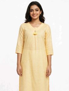 Elegant Yellow Striped Kurta with Tassel Detail