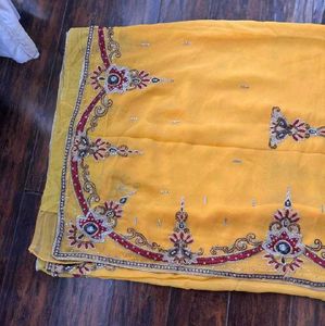 Mustard Yellow Embroidered Saree With Blouse