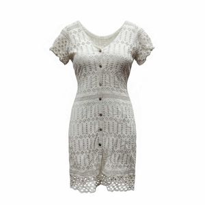 Chic White Lace Button-Up Mini Dress