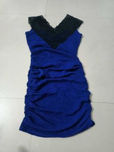 Blue Stretchable Sheath Korean Dress Fit to S &amp; M