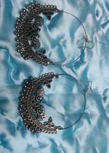 Oxidized Silver Peacock Hoop Earrings