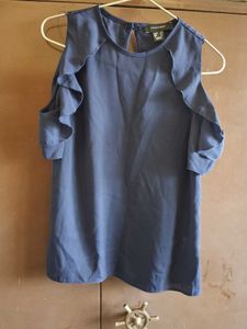 Women's Navy Cold Shoulder Cord Set
