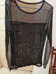 Sheer Black Embellished Long Sleeve Top