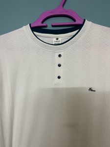 Men's Cream Textured Henley T-Shirt