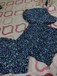 Blue Floral Smocked Puff Sleeve Top