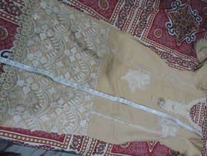 Elegant Beige Kurta with White Lace Trim