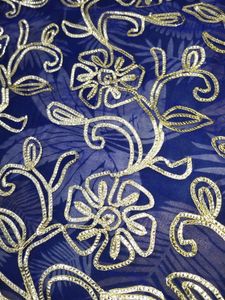 Navy Blue Golden Embroidered One Mtre Cloth💙