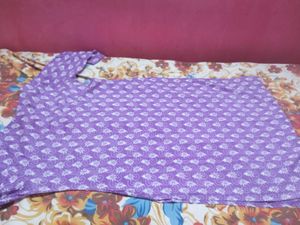 Purple Printed Cotton Kurta