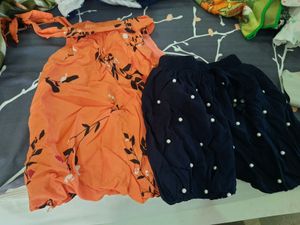 Orange Printed Top & Short Pair, Size:26, 2-3 Years