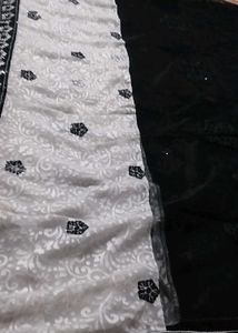 Stunning Black &amp; White Sequin Saree