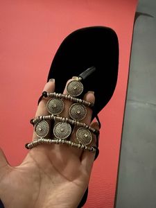 Stylish Black Embellished Flip-Flops