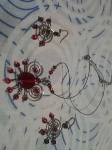 Unique Red Gem Spider Necklace &amp; Earring Set
