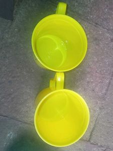 2 Yellow Smiley Face Mugs and bowl