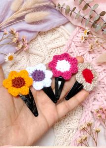 Handmade Crocheted Flower Hair Clips Set of 4