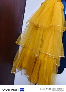 Yellow Tiered Lehenga Skirt with dupatta