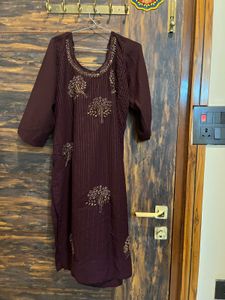 Embroidered Maroon/Baingni Kurta with Patiyala