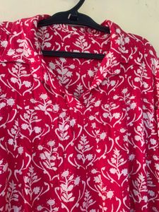 Red Block Print Cotton Kurta