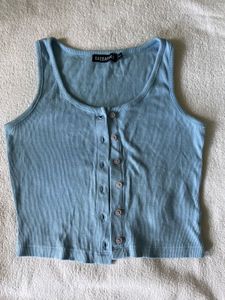 Ribbed Button-Up Crop Tank Top