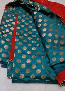 Red &amp; Teal Saree With Blouse