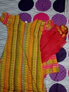 Rayon Kurta Plazo With Dupatta,Red And Yellow Mustard Mix Colour It's A Beautiful Design With Plazo .lace And Mirror Work In Kurta