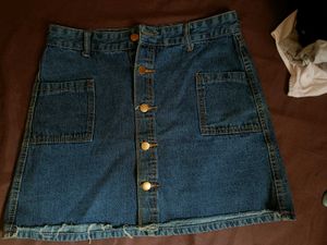 Blue Denim Button-Front Mini Skirt