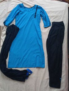 uniform Blue Kurta Set with Dupatta, , bracelet