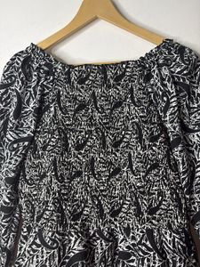Monochrome Leaf Print Midi Dress