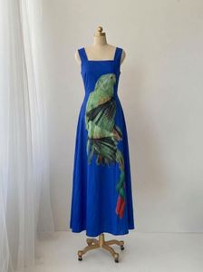 Vibrant Blue Parrot Maxi Dress