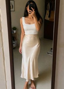 Elegant Satin Skirt (Beige)