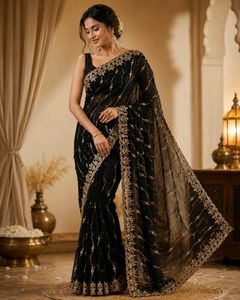 Elegant Black Sequined Saree