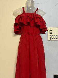Red Off-Shoulder Ruffle jumpsuit
