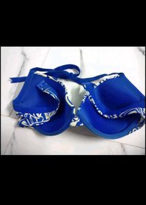 Blue &amp; White Patterned Halter Bikini Top