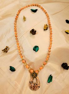 Beaded Peach Pendant Necklace
