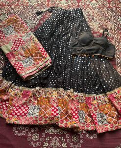 Designer Black Mirror Work Lehenga Choli Set
