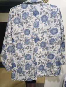 Blue Floral Print Button-Up Shirt