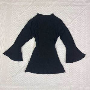 Black Flare Sleeve Mock Neck Top
