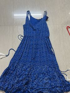 Blue Printed Maxi Dress with Tassels