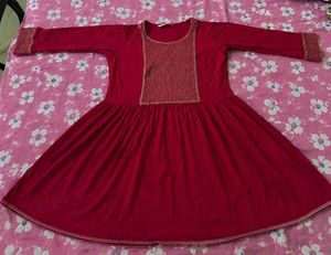 Red Embroidered Peplum Kurti