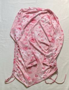 Pink Rose Print Drape Neck Top