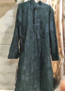 Mens Greenish Turquoise Kurta &amp; White Pants Set