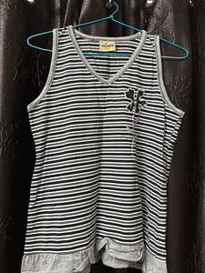 Striped Tank Top with Floral Detail