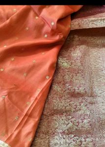 Elegant Peach Saree with Gold Border