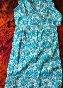 Blue Floral Cotton Kurta