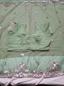 Elegant Sequined Saree with Blouse