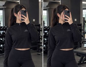 Black Cropped Long Sleeve Athletic Top